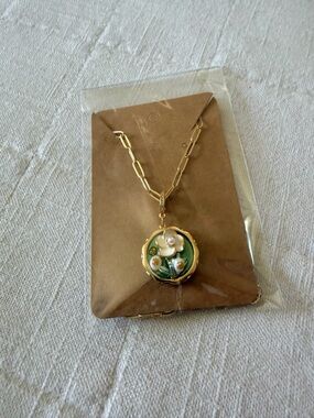 *2 for $12* Gold-Tone Green Floral Pendant Necklace with Pearl Accent
